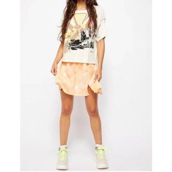 Free People•Martine Flirt Peach Combo Textured Tie Dye Slit Mini Skirt Sz 6, EUC - Picture 5 of 17